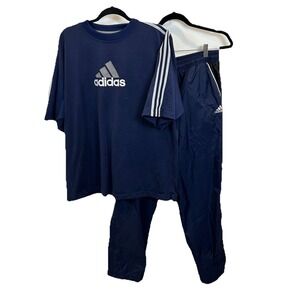 Vintage Adidas Men's Large Top & Lined Windbreaker Pants Set Lined Short Sleeve